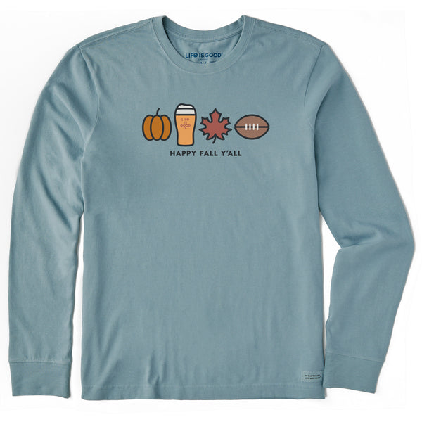 life is good Men's Happy Fall Icons Long Sleeve Crusher Tee