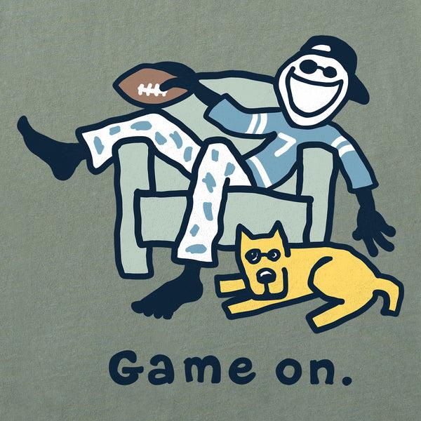 Life Is Good Men's Jake And Rocket Game On Football Short Sleeve Crusher Tee
