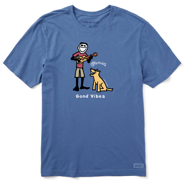 life is good Men's Jake u0026 Rocket Martin Guitar Good Vibes Short Sleeve Crusher Tee
