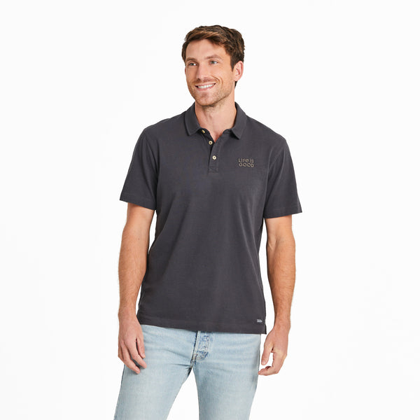life is good Men's LIG Wordmark Stack Short Sleeve Crusher-LITE Polo