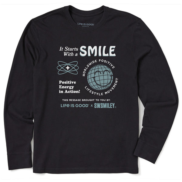 life is good Men's LIG x S.W.Smiley Starts with a Smile Long Sleeve Crusher Tee