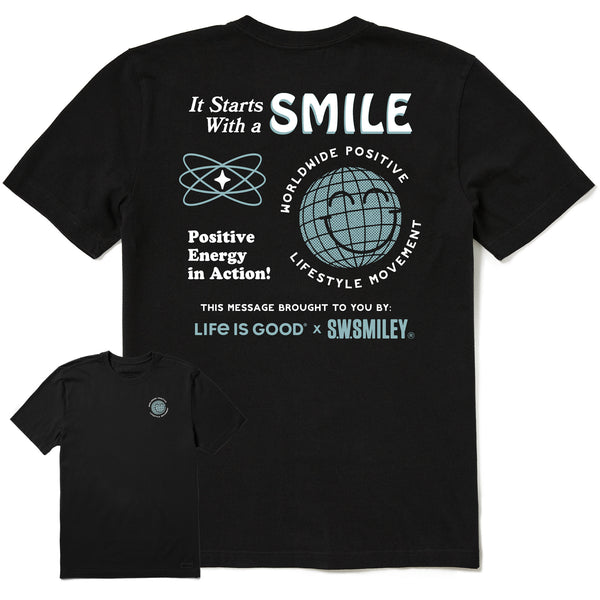 life is good Men's LIG x S.W.Smiley Starts with a Smile Short Sleeve Crusher Tee