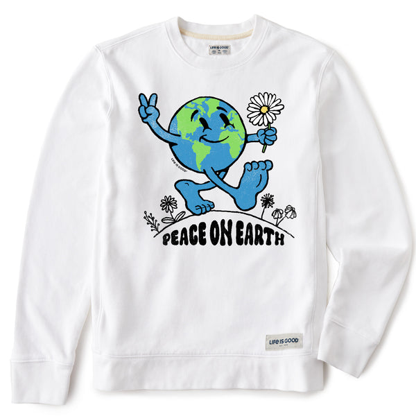 life is good Men's Peace on Earth Globe Walker Simply True Crew