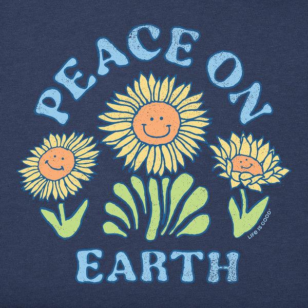 Life Is Good Men's Peace On Earth Happy Sunflowers Short Sleeve Tee