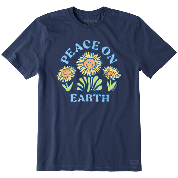 Life Is Good Men's Peace On Earth Happy Sunflowers Short Sleeve Tee