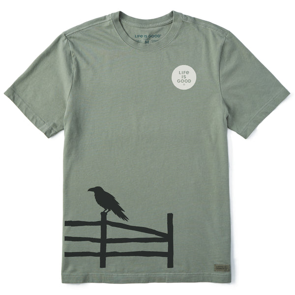 life is good Men's Raven on a Fence Short Sleeve Crusher Tee