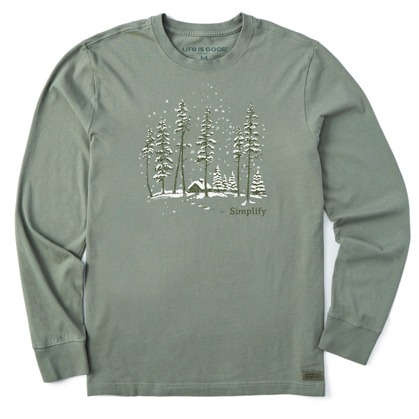 life is good Men's Simplify Snowy Cabin Long Sleeve Crusher Tee