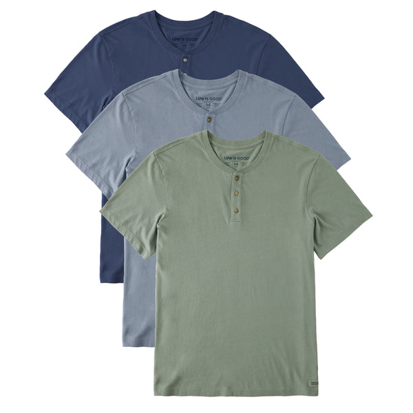 life is good Men's Solid 3-Pack Crusher-LITE Henley- Multi