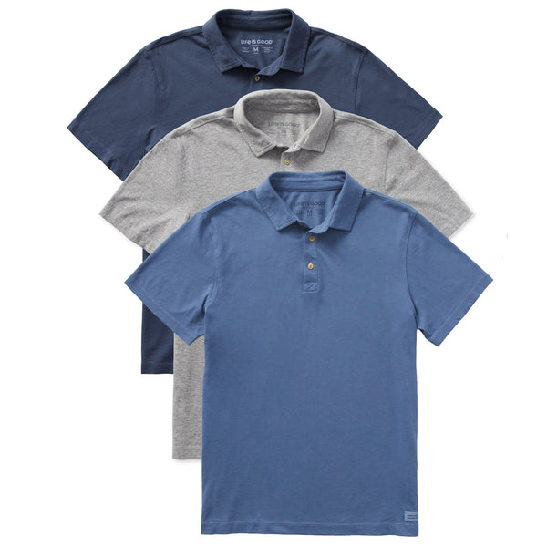 life is good Men's Solid 3-Pack Crusher-LITE Polo- Multi
