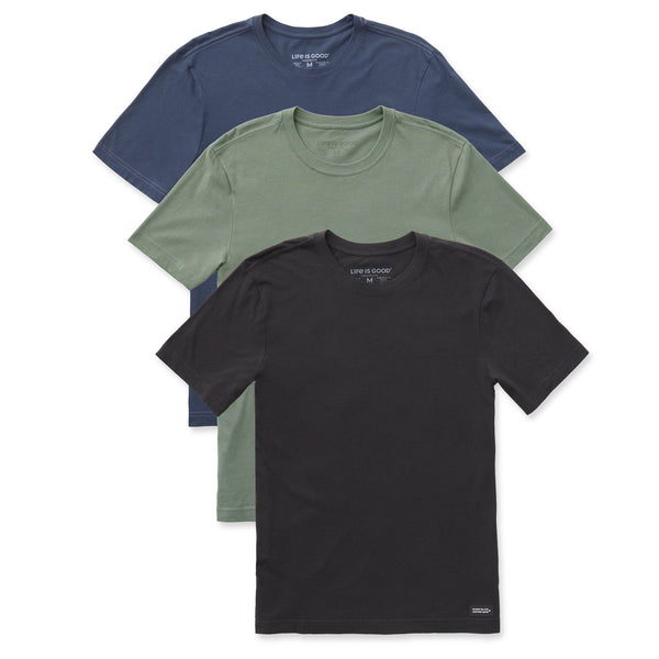 life is good Men's Solid 3-Pack Crusher-LITE Slim Fit Tee-Multi