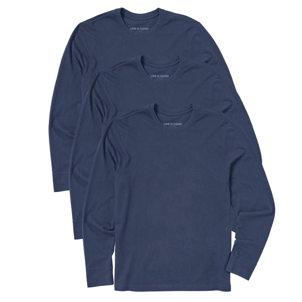 life is good Men's Solid 3-Pack Long Sleeve Crusher Tee - Darkest Blue
