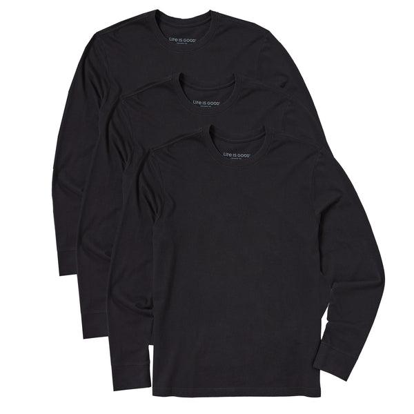 life is good Men's Solid 3-Pack Long Sleeve Crusher Tee Faded Black