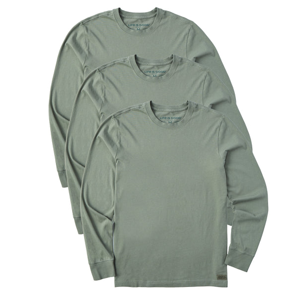 life is good Men's Solid 3-Pack Long Sleeve Crusher Tee - Moss Green