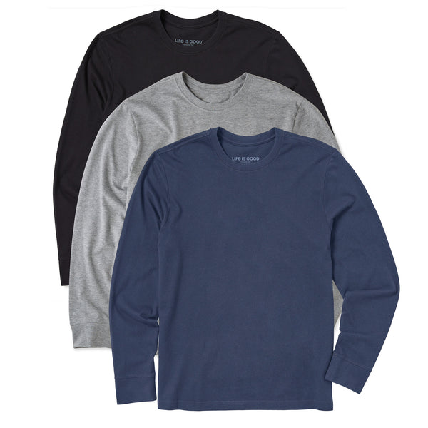 life is good Men's Solid 3-Pack Long Sleeve Crusher Tee Multi 2
