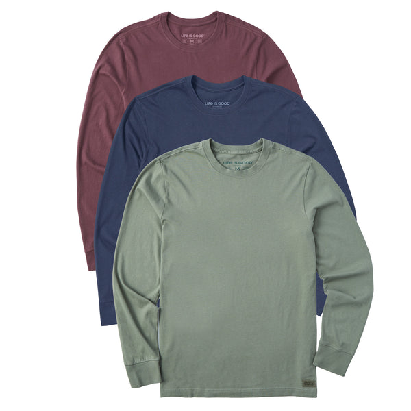 life is good Men's Solid 3-Pack Long Sleeve Crusher Tee Multi