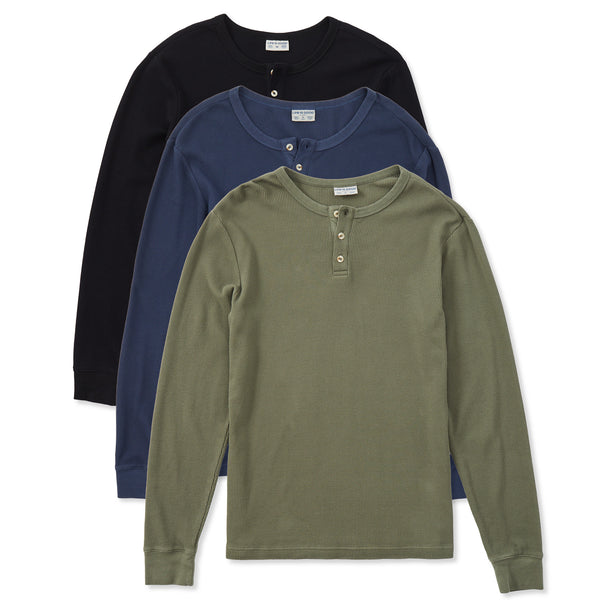 life is good Men's Solid 3-Pack Long Sleeve Thermal Henley - Multi