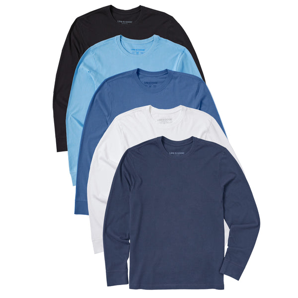 life is good Men's Solid 5-Pack Long Sleeve Crusher Tee Multi 3