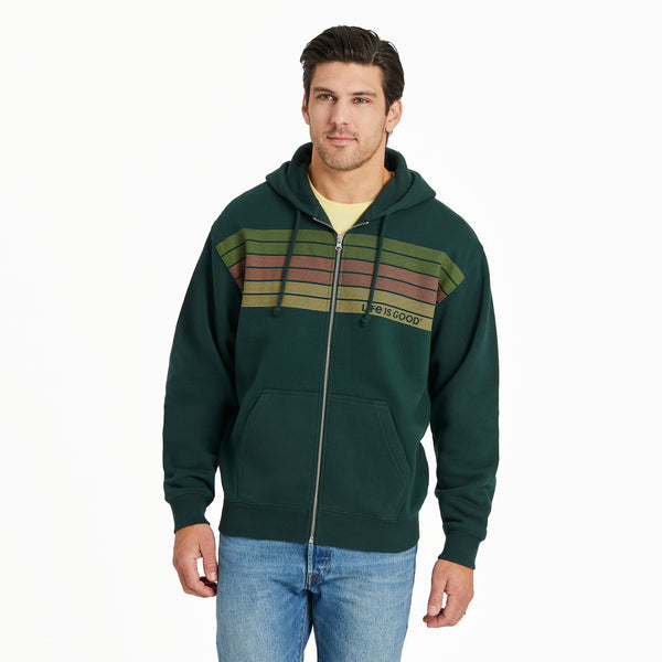life is good Men's Three Striped Block Good Vibes Fleece Zip Hoodie
