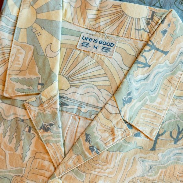 Life Is Good Men's Trippy Landscape Pattern Camp Shirt