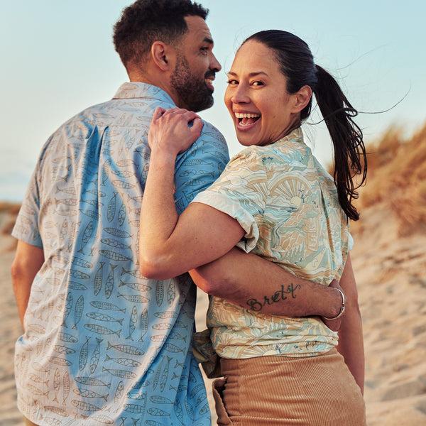 Life Is Good Men's Trippy Landscape Pattern Camp Shirt