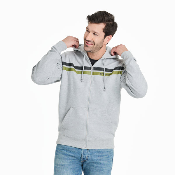 life is good Men's Two Stripe Block Good Vibes Fleece Zip Hoodie