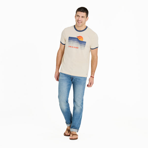 Life Is Good Men's Wavy Sunset Classic Crusher Ringer Tee