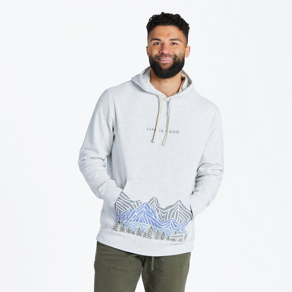 life is good Men's Woodblock Mountain Scene Simply True Fleece Hoodie