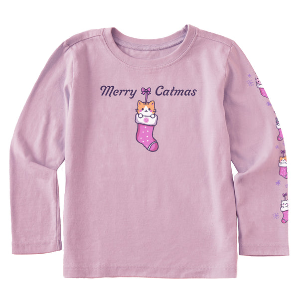 life is good Merry Catmas Stocking Long Sleeve Toddler Crusher Tee