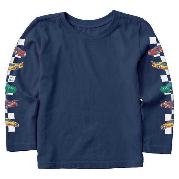 life is good Toddler Race Cars Long Sleeve Crusher Tee