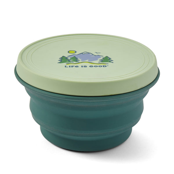 Life Is Good Vintage Mountains Silicone Travel Bowl With Lid