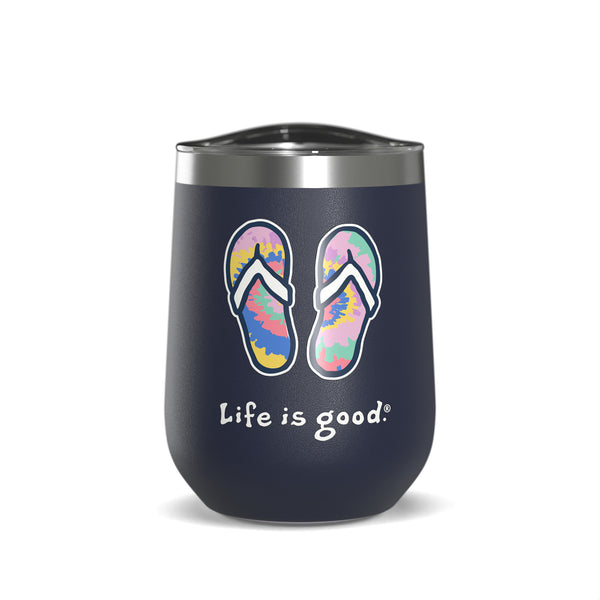 life is good Vintage Tie Dye Flip Flops 12oz Stainless Steel Wine Tumbler