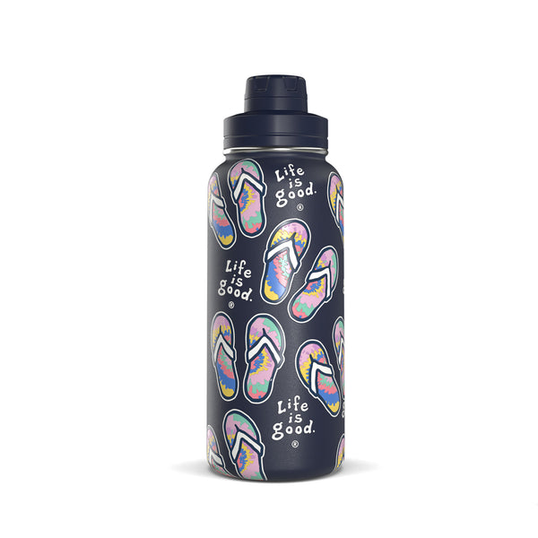 life is good Vintage Tie Dye Flip Flops 32oz Stainless Steel Water Bottle