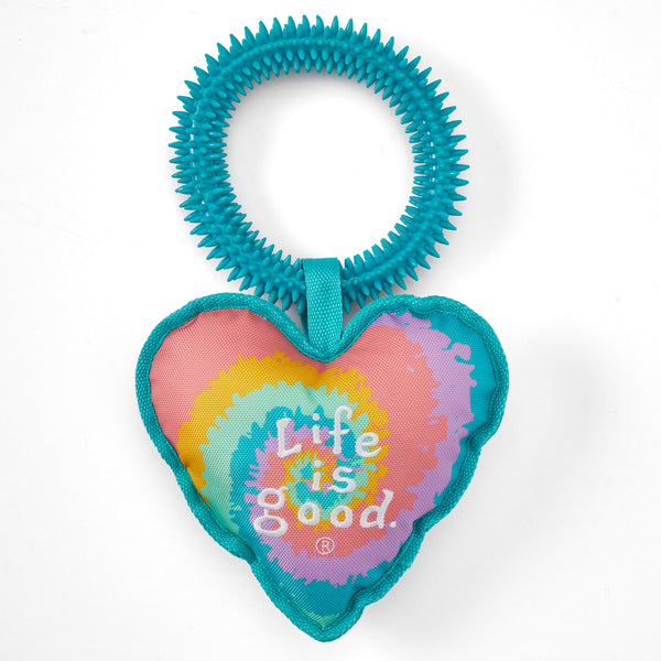 life is good Vintage Tie Dye Teal Heart Jumbo Oxford and Spike Dog Toy