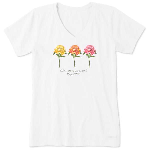 life is good Women's 3 Botanical Peonies Short Sleeve Vee
