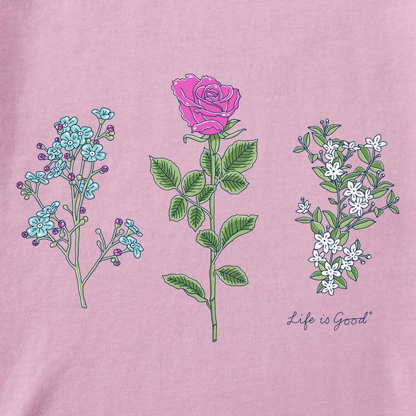 Life Is Good Women's 3 Botanical Rose Jasmine Short Sleeve Crusher Vee