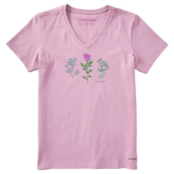 life is good Women's 3 Botanical Rose Jasmine Short Sleeve Crusher Vee