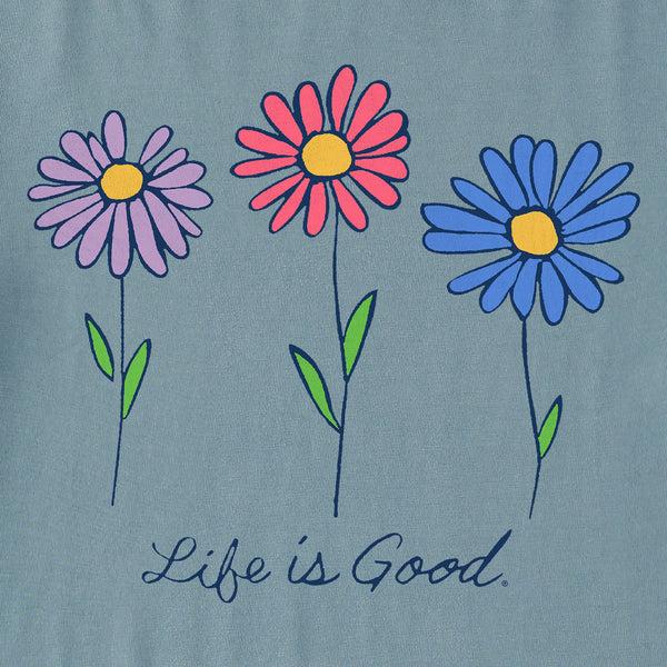 Life Is Good Women's 3 Colorful Daisies Short Sleeve Crusher Tee