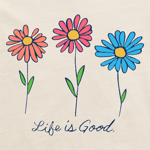 Life Is Good Women's 3 Colorful Daisies Short Sleeve Crusher Tee