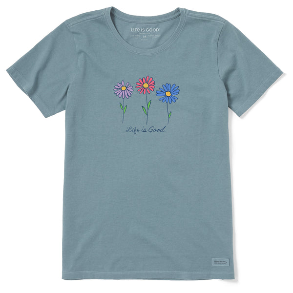 life is good Women's 3 Colorful Daisies Short Sleeve Crusher Tee