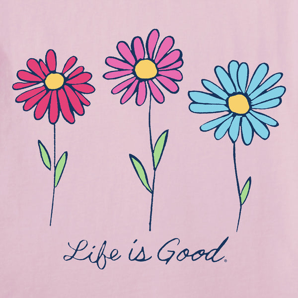Life Is Good Women's 3 Colorful Daisies Short Sleeve Vee