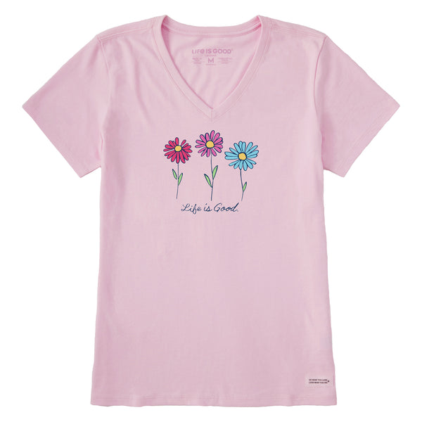 life is good Women's 3 Colorful Daisies Short Sleeve Vee