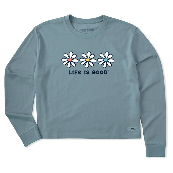 Life Is Good Women's 3 Daisies Long Sleeve Crusher Boxy Tee