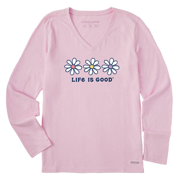 life is good Women's 3 Daisies Long Sleeve Crusher Vee