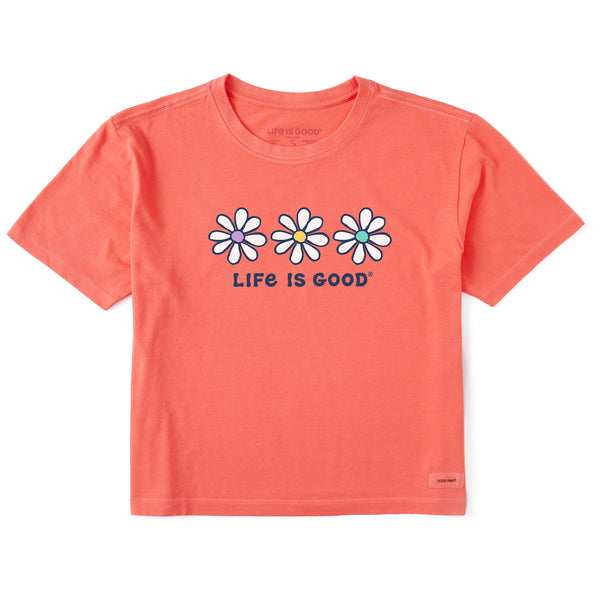 Life Is Good Women's 3 Daisies Short Sleeve Crusher Boxy Tee