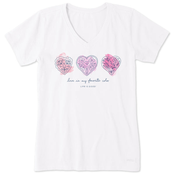 Life Is Good Women's 3 Doodle Hearts Short Sleeve Vee