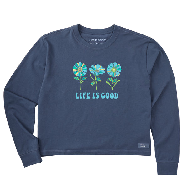 Life Is Good Women's 3 Flowers Long Sleeve Crusher Boxy Tee