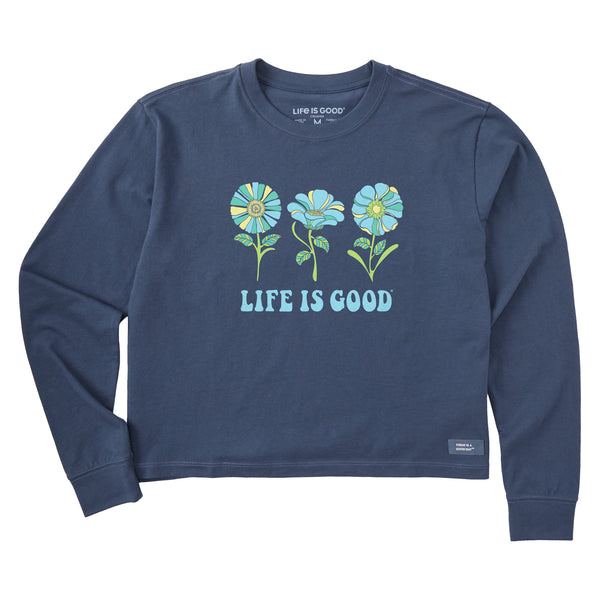 life is good Women's 3 Flowers Long Sleeve Crusher Boxy Tee