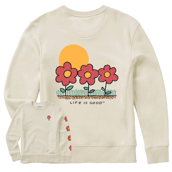 life is good Women's 3 Flowers Simply True Fleece Crew