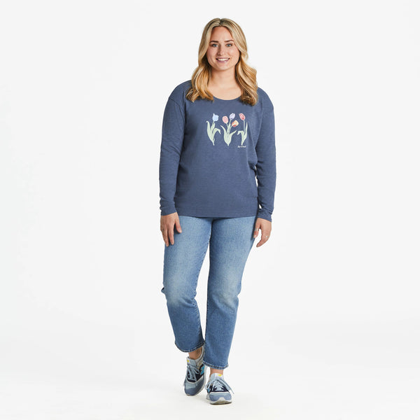 Life Is Good Women's 3 Genuine Tulips Relaxed Fit Long Sleeve Slub Tee