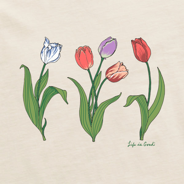 Life Is Good Women's 3 Genuine Tulips Short Sleeve Crusher Boxy Tee